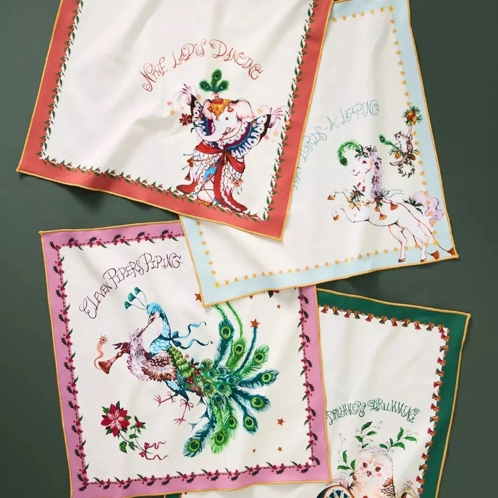Taychamaythakool Anthropologie Twelve Days  Christmas Cotton Napkin Set